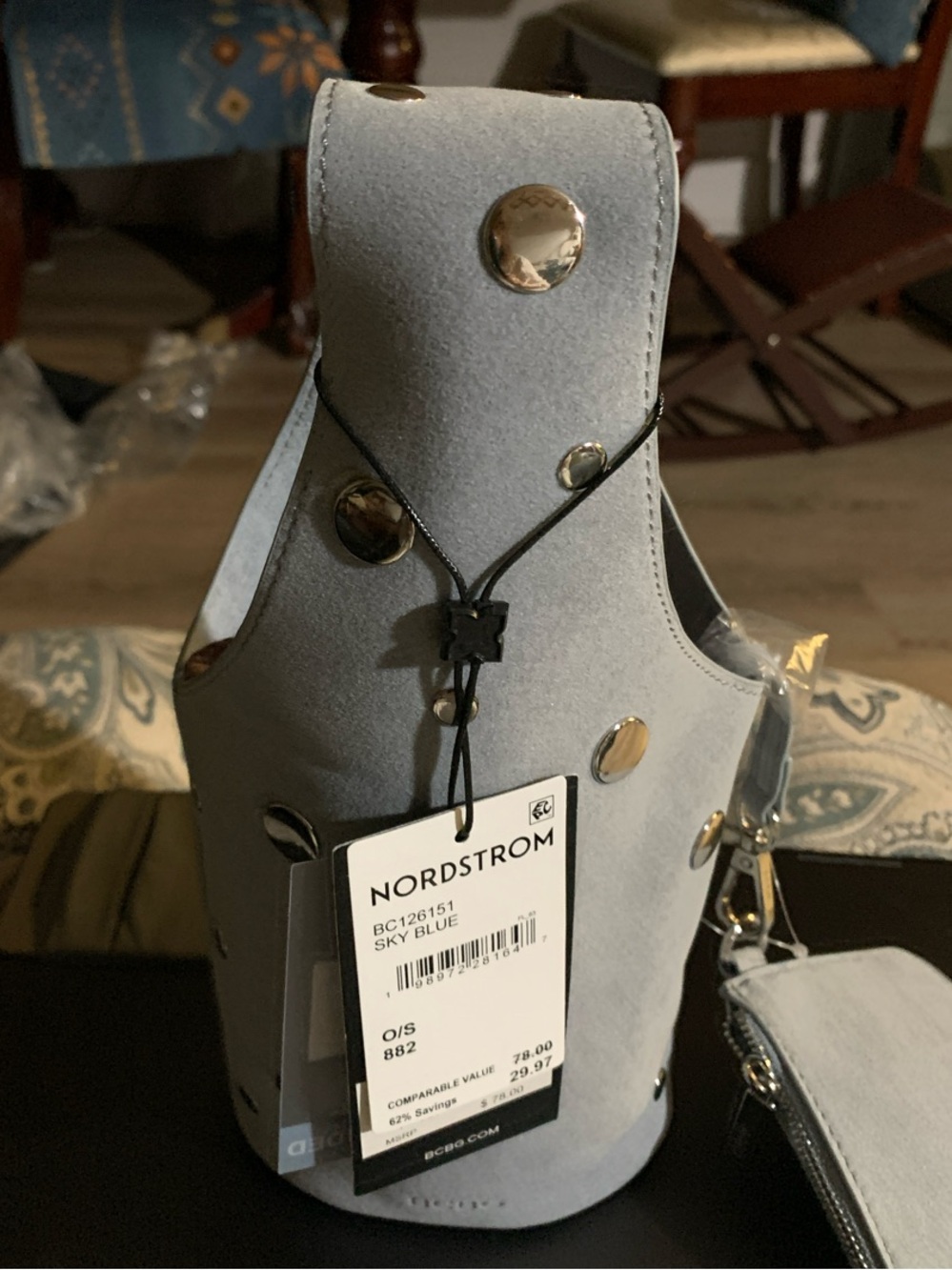 NWT Nordstrom Sky Blue Mini Crossbody with Gold Studs